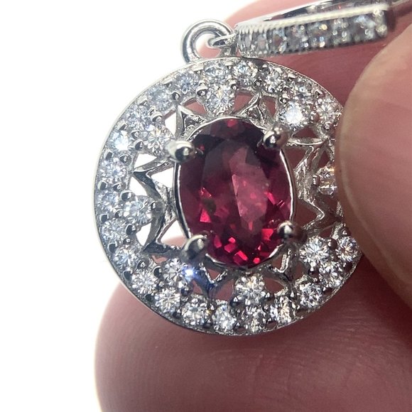 Rhodolite Garnet 3.52ct Platinum Finish Solid 925 Sterling Silver Earrings - Picture 3 of 8